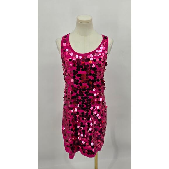 Y2K Eyeshadow Hot Pink Sequin Tank Party Dress - Picture 1 of 5